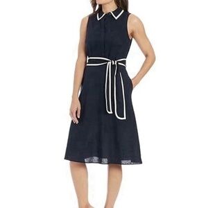 Maggy London Elegant Navy and White Linen Dress